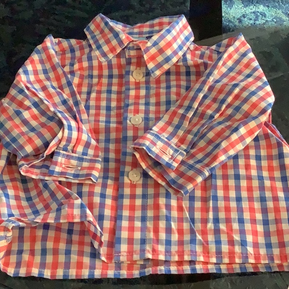 Blue and Red Checked Button down. Size 6-9 months